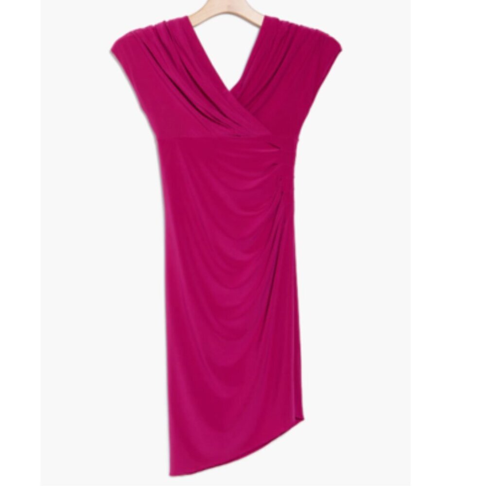 NEW Vince Camuto Cap Sleeve Asymmetric Hem Body-Con Dress in Magenta - Picture 3 of 3